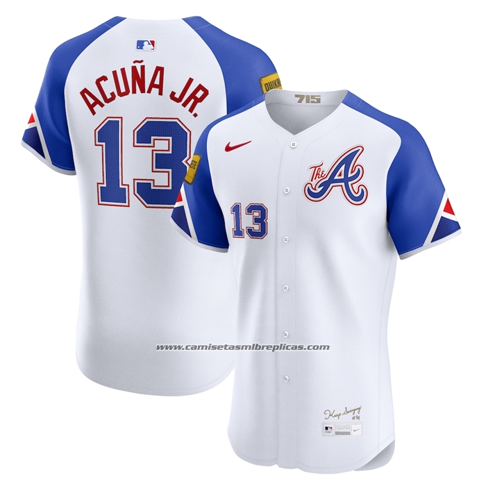 Camiseta Beisbol Hombre Atlanta Braves Ronald Acuna Jr City Connect Elite Blanco1